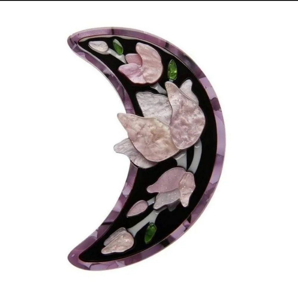 Art nouveau erstwilder STEEL MAGNOLIAS GLITTER RESIN BROOCH PIN
